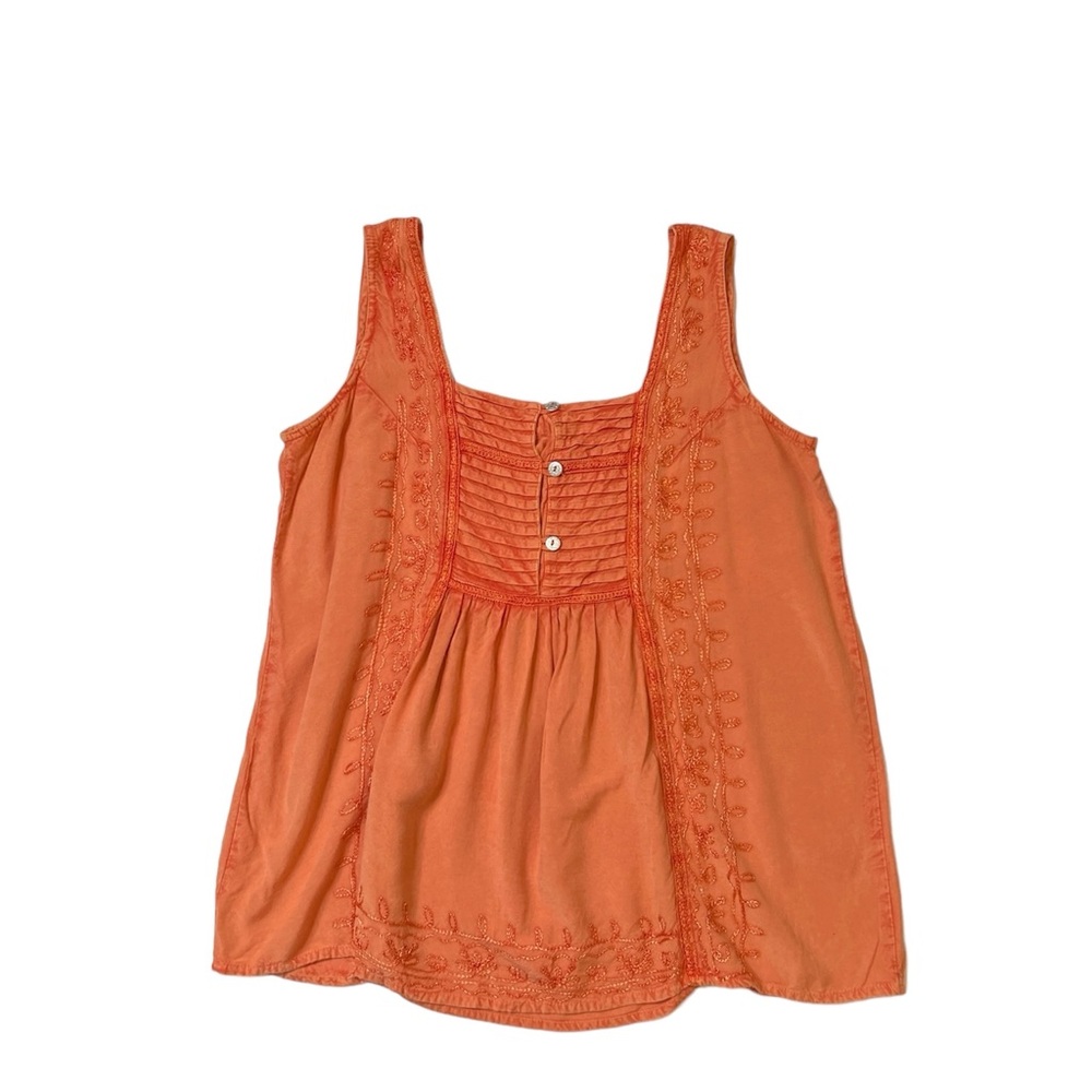 Metropolitan Orange Embroidery Sleeveless Top Sz L Women